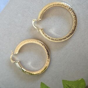 Gold Hoop Earrings Greca / Greek Key Design